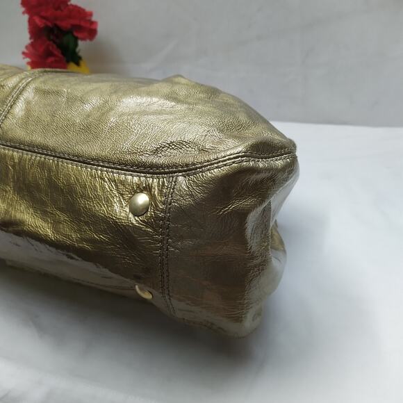 Coach Garnet Metallic Gold Leather Turnlock Double Handle Satchel Shoulder Bag - Picture 8 of 16